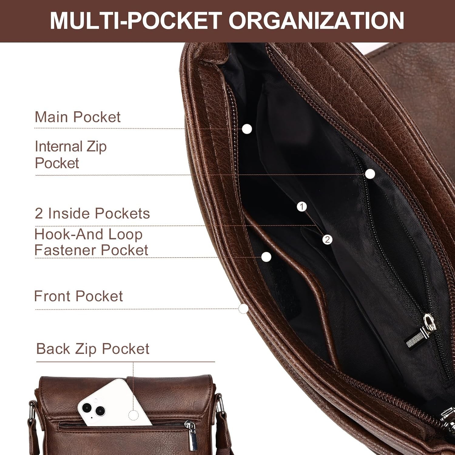 Vegan Leather Men’s Crossbody Bag Shoulder Purse Sling Satchel for Men Small
