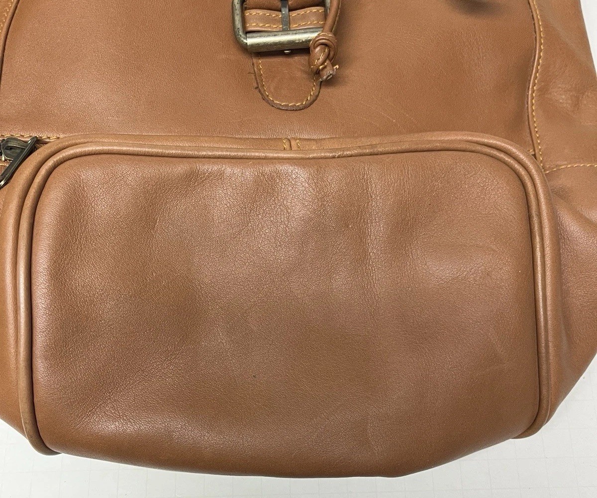 Vintage Marlboro Drawstring Buckle Leather Zip Backpack Purse Bag ~ Brown