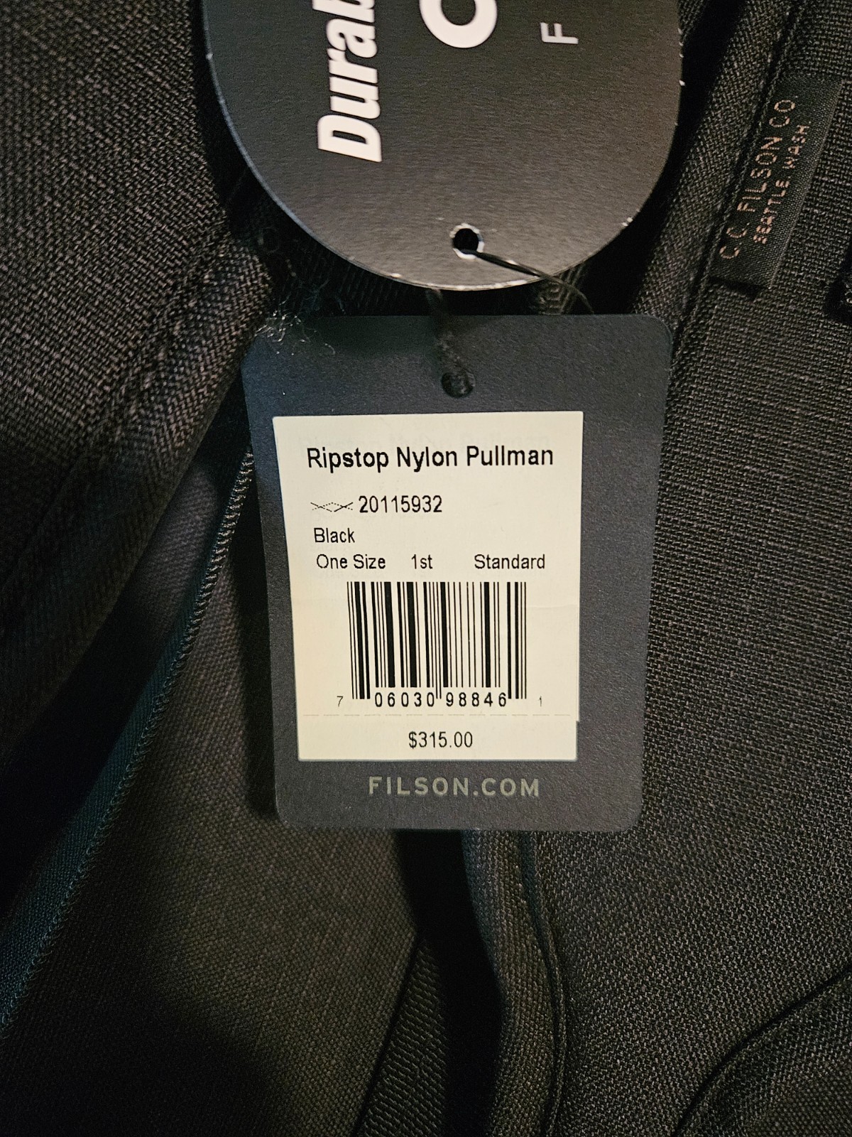 Filson Pullman Bag – Ripstop Nylon – Backpack Straps – Black – 36 Liter