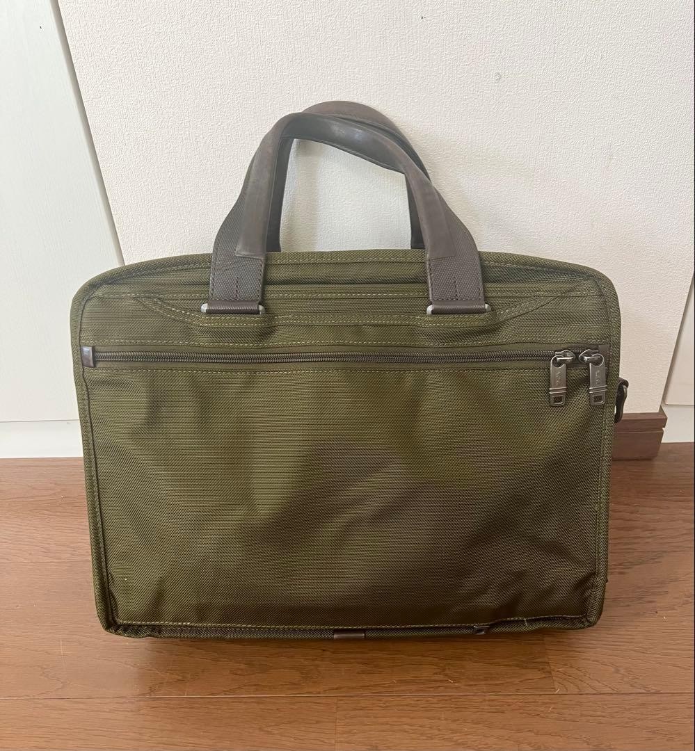 TUMI Alpha Expandable Business Bag 2Way Khaki Olive Nylon Leather PC Storage