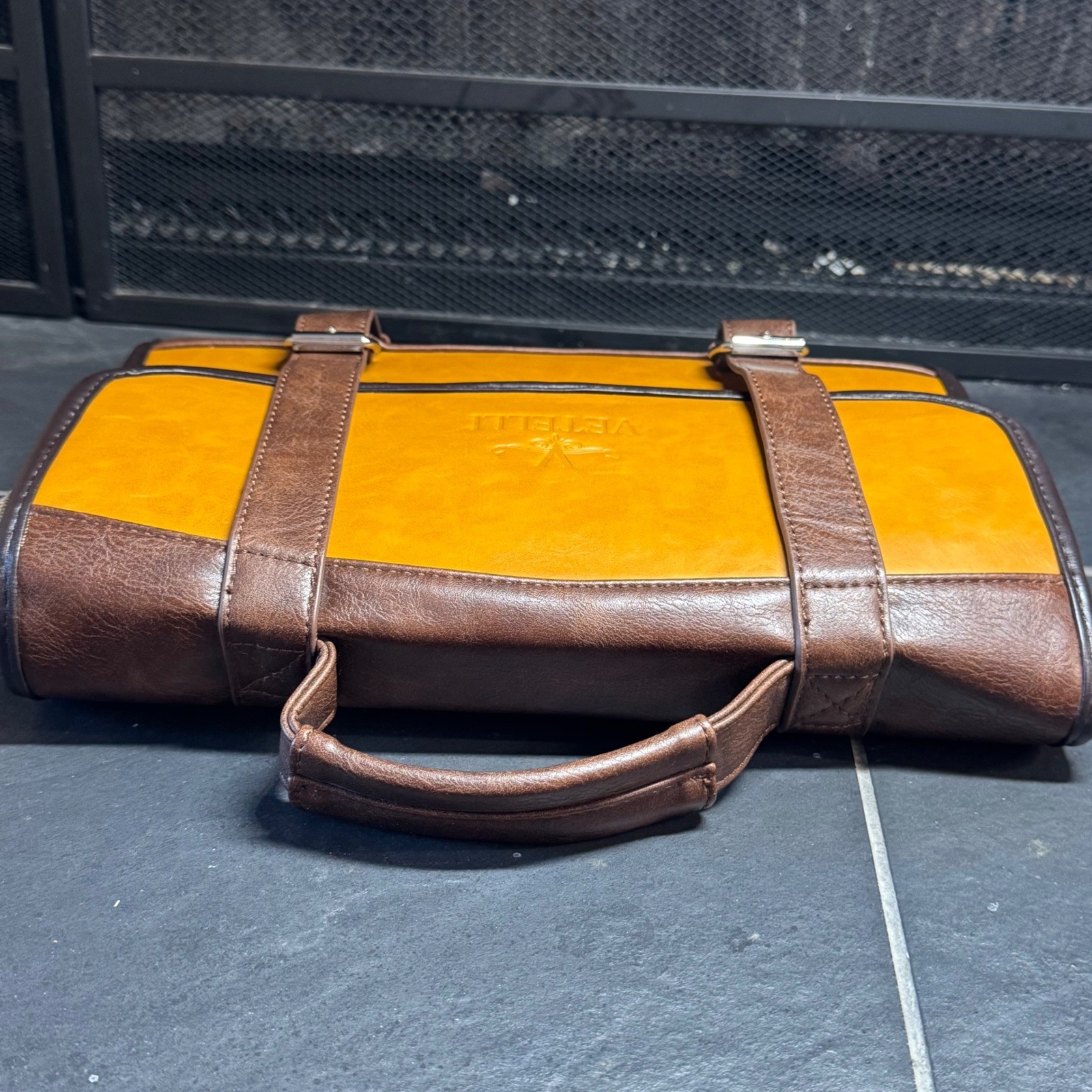 Vetelli Mens Hanging Toiletry Bag Vegan Leather Dopp Kit Travel Organizer Brown