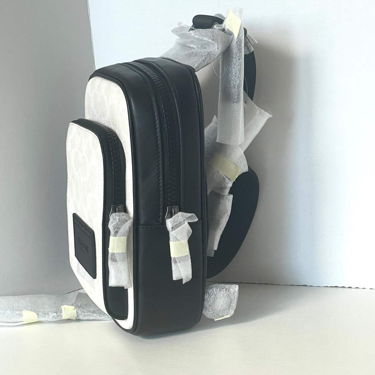 Coach Racer Sling Pack CV763 Black Chalk Signature Canvas Leather