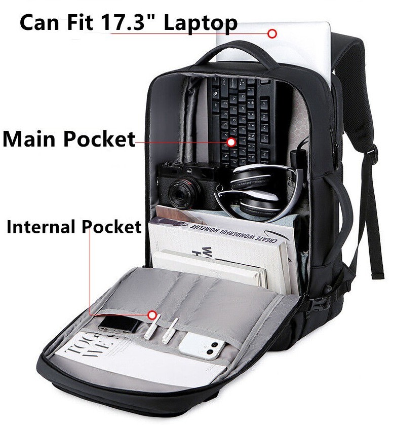 Men’s Business Backpack Expandable 28L To 35L Water-Resistant Fits 17″ Laptop