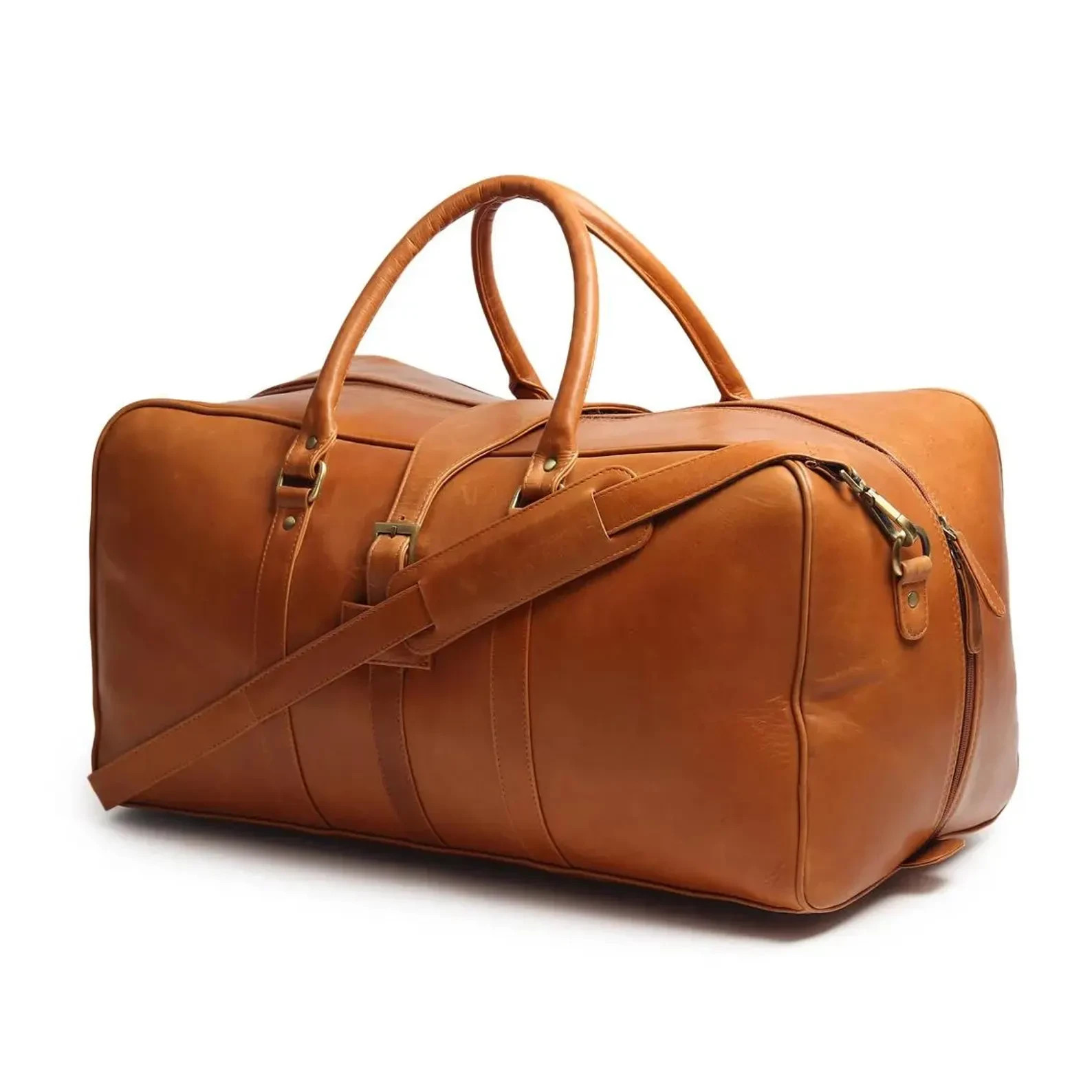 Handmade Full Grain Leather Duffle Bag Men | Weekender Carry-On Travel Holdall