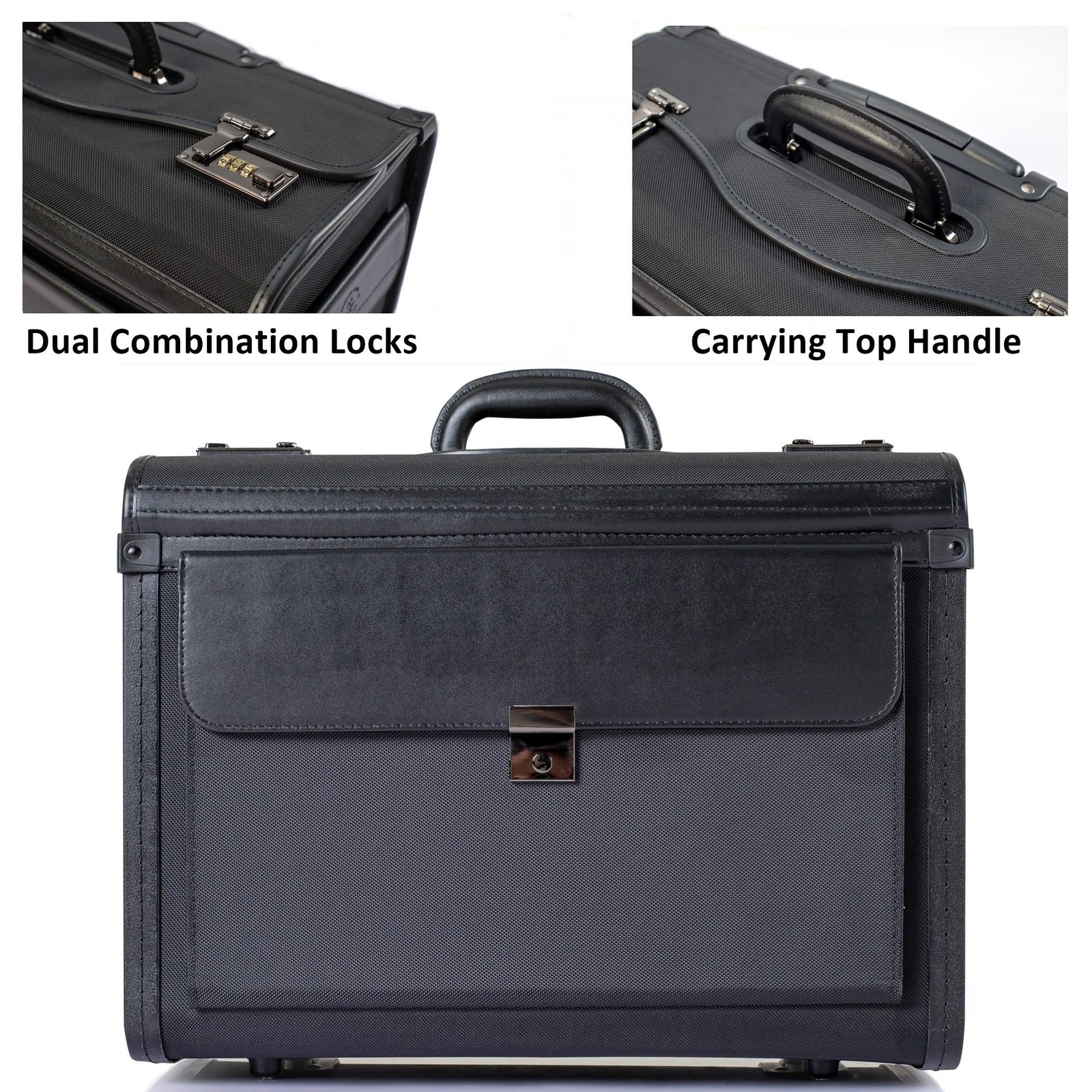 19 Wheeled Briefcase Rolling Case Sales Sample Pilot Lawyer Attache Black Nylon