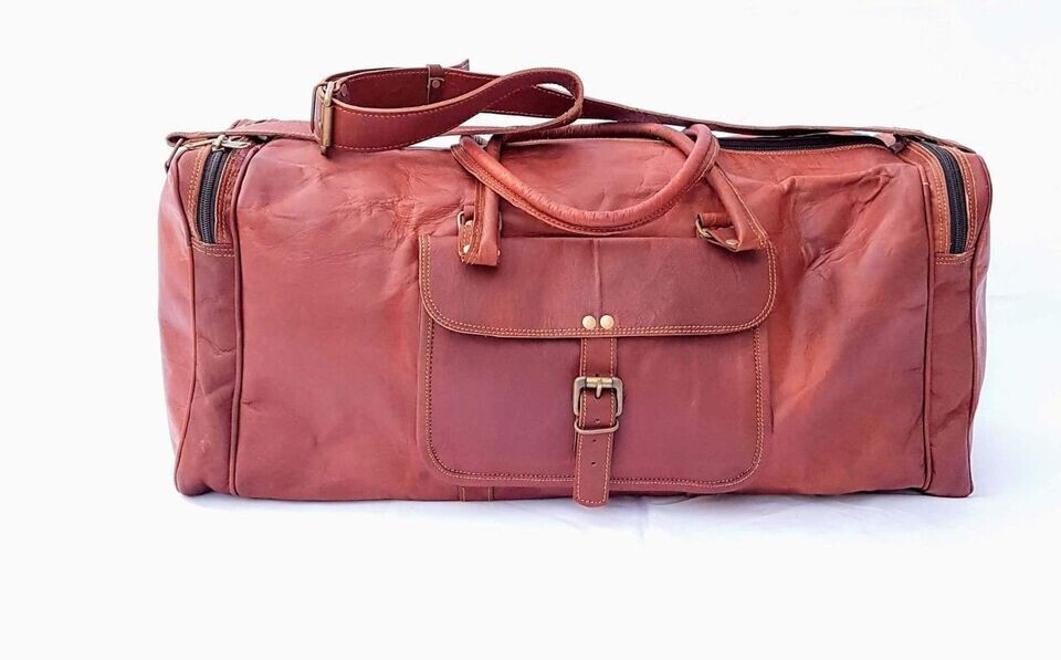 Distressed Genuine Leather Luggage Duffle Gym Overnight Weekend Bag
