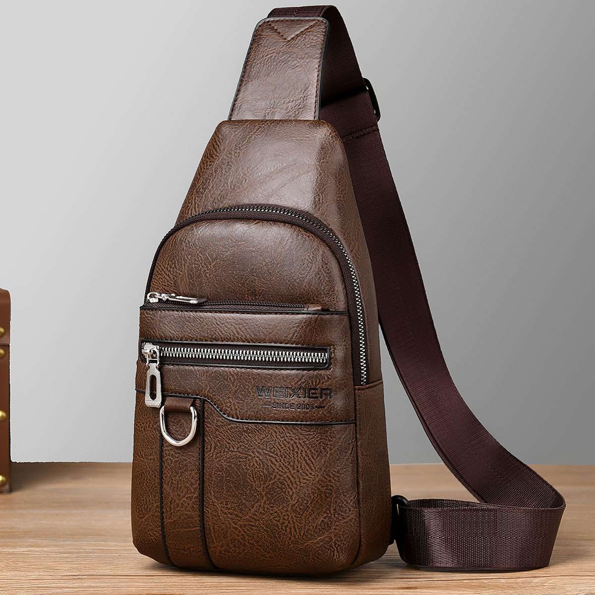 Men Leather Chest Bag Crossbody Sling Shoulder Backpack Casual Travel Pack Bag