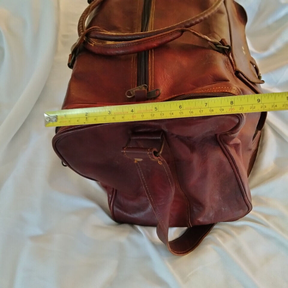 Large Handmade Indian Duffel Style Travel Leather Bag Brown Shoulder Strap