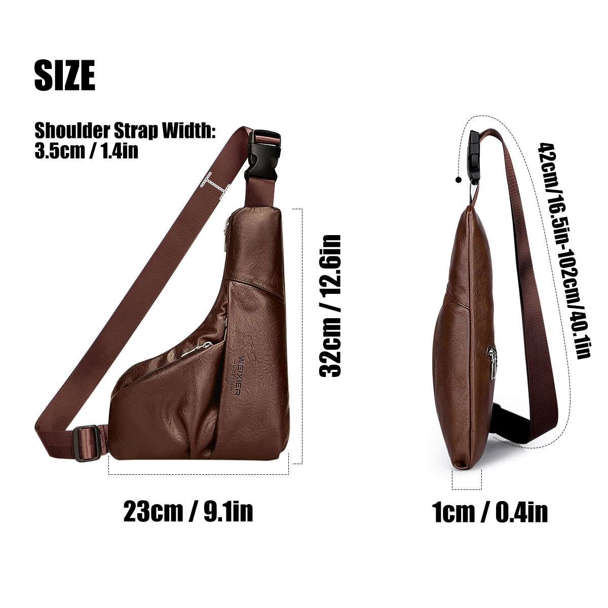 Fashion PU Leather Sling Chest Bag for Men, Waterproof Crossbody Shoulder Bag