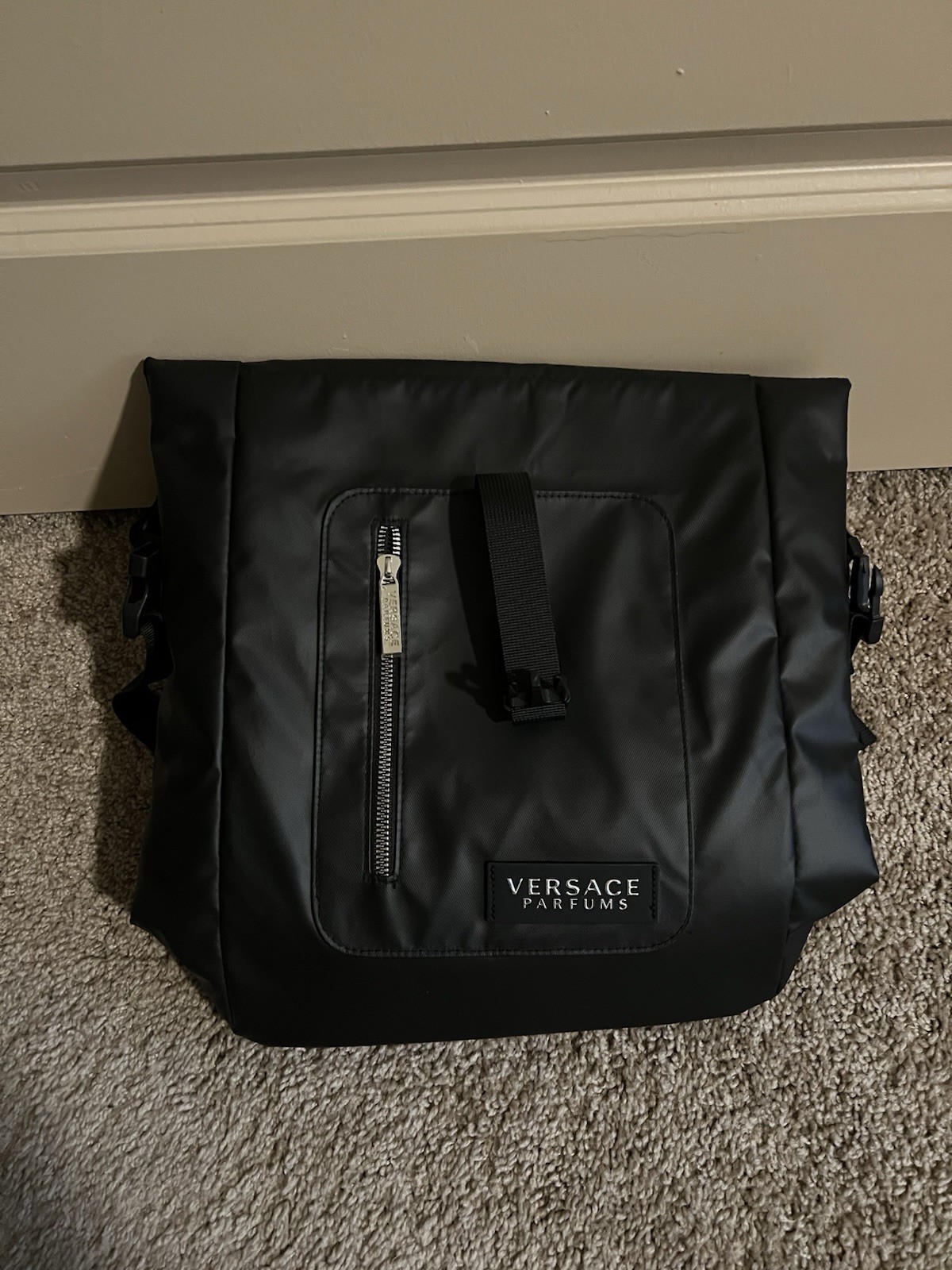 Versace Parfums Black Rider Backpack Travel Bag with Removable Shoulder Strap