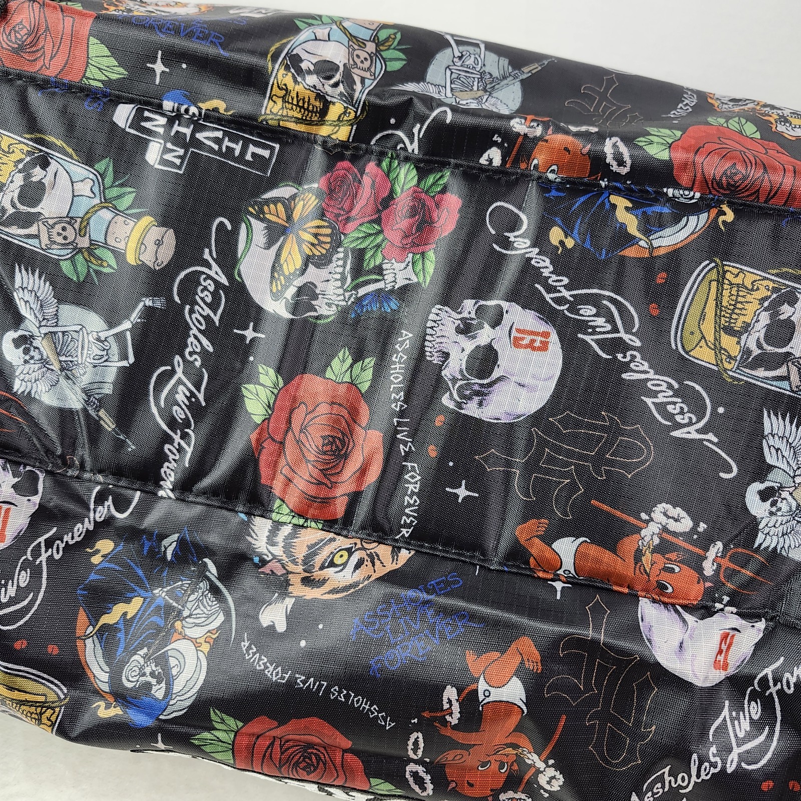 ALF A$sholes Live Forever Emotional Baggage Skull Bottle Strap Duffle Bag Roses