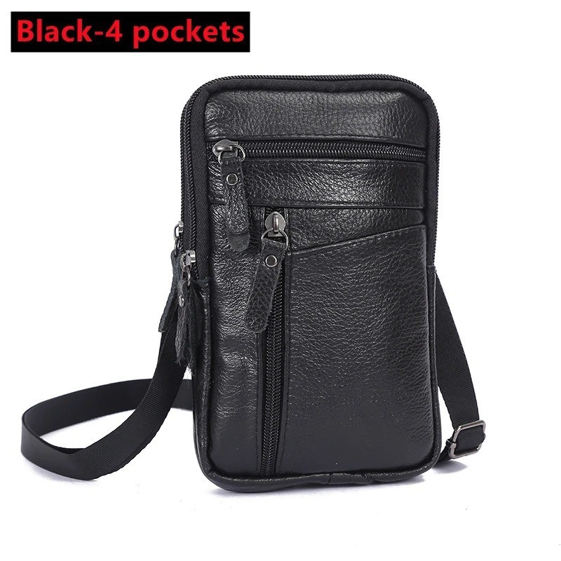 Men’s Genuine Leather Waist Bag Phone Pouch Fanny Pack Crossbody Chest Bag