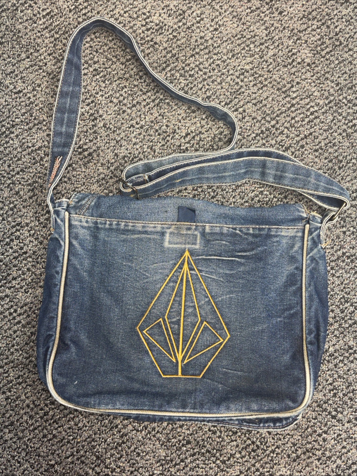 Vintage Volcom Denim Messenger Bag 90s/Y2k Style Blue Jeans Embroidered Skater