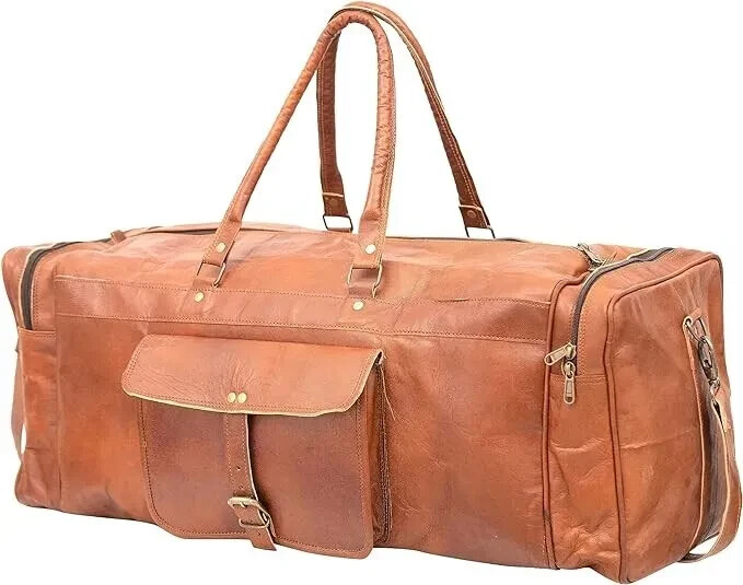 Leather duffle bags large 24 Inch Square Duffel Travel Gym Sports Overnight bag
