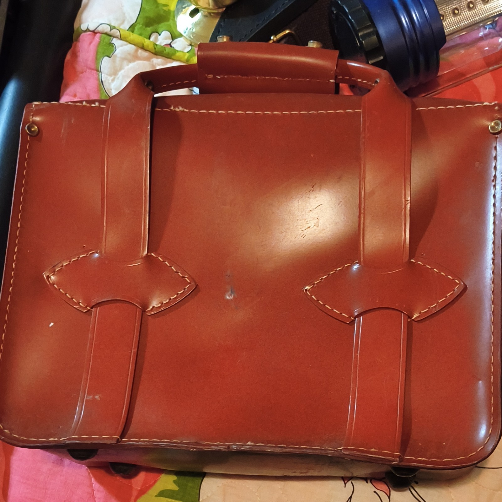 Neolite Brown Briefcase/Document Case Push Lock Top Handle Adj Strap Brass