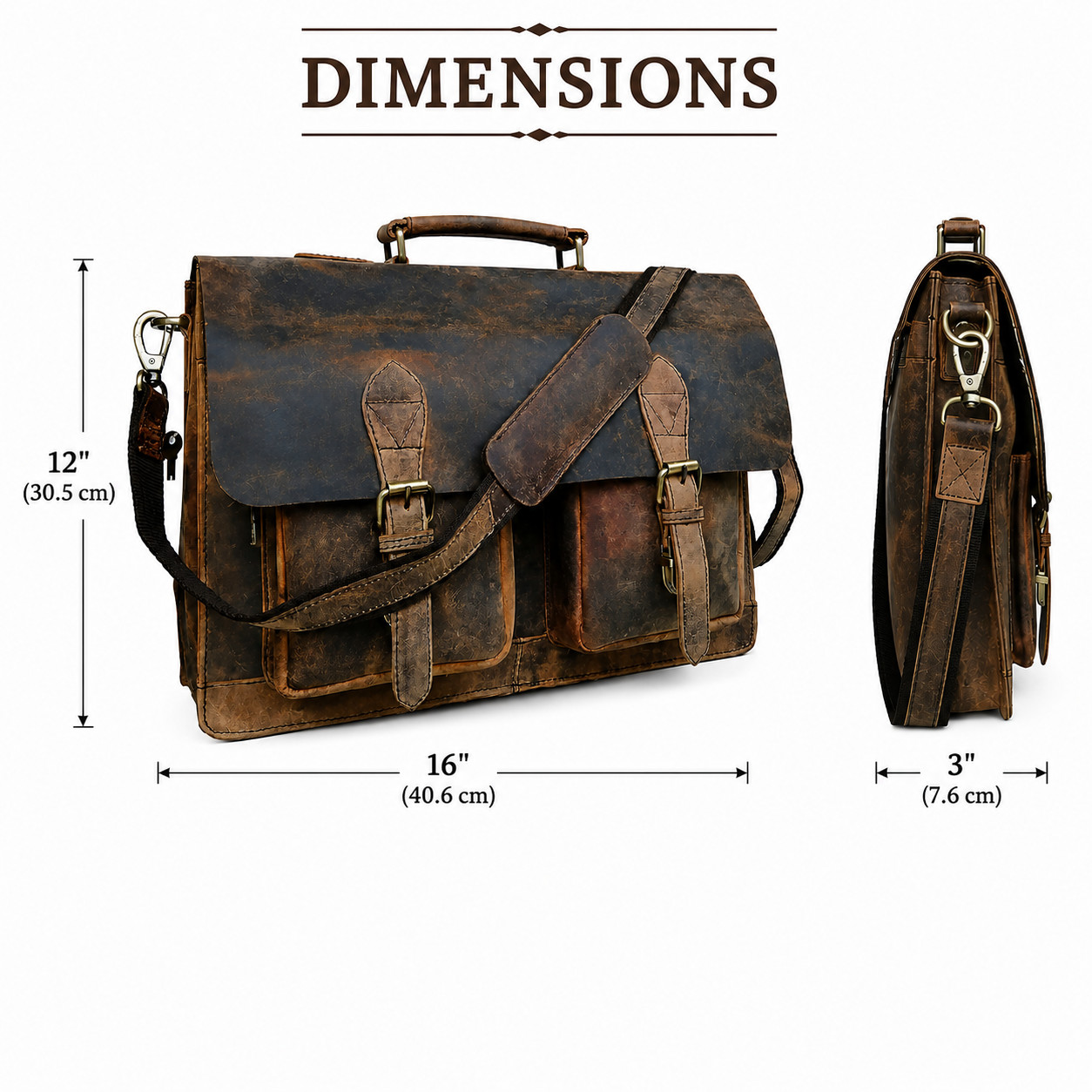 Handmade Full Grain Leather Office Briefcase 16” Laptop Bag + Free Eagle Wallet