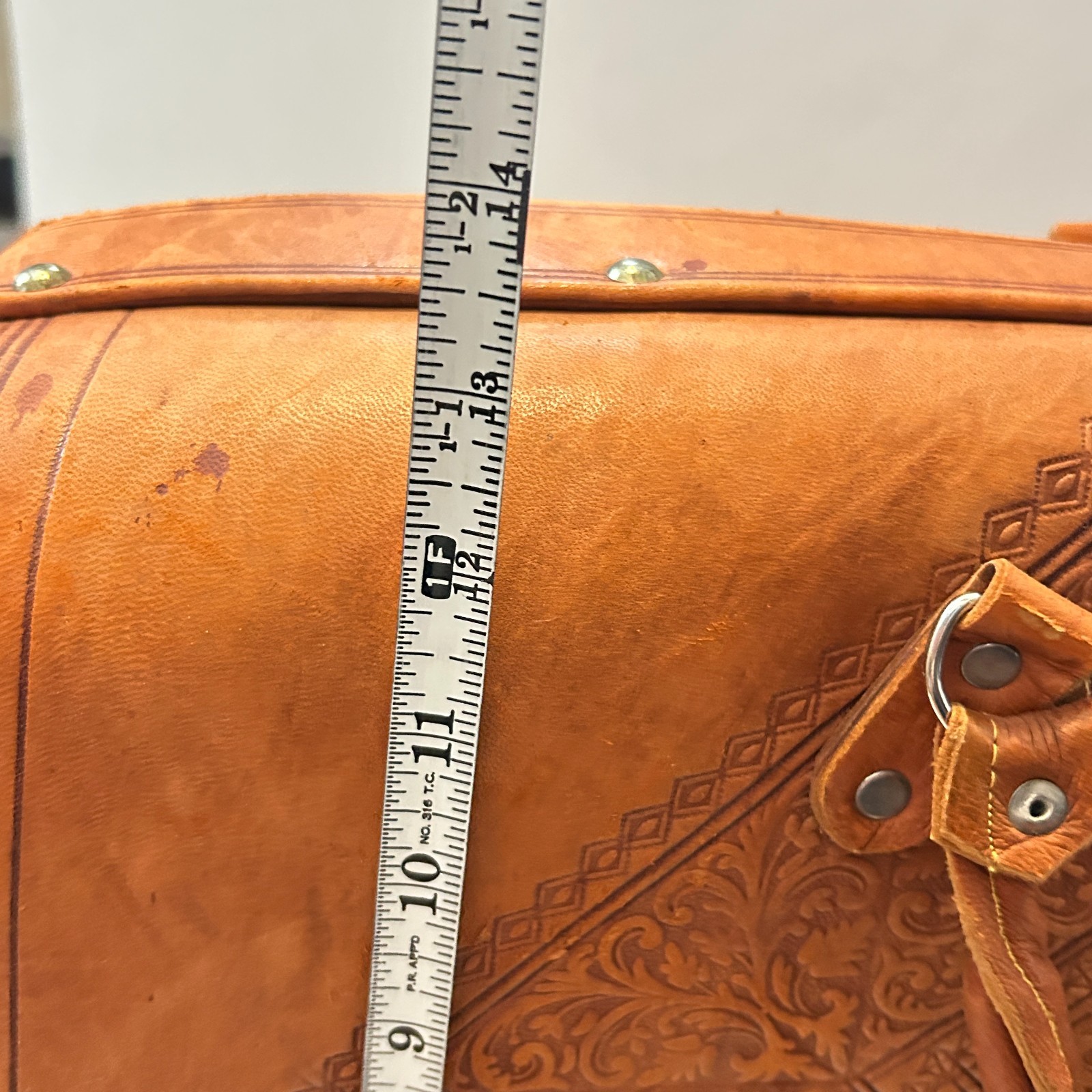 Vtg Egyptian Tooled Leather Suitcase Overnight Satchel Bag Handmade OOAK