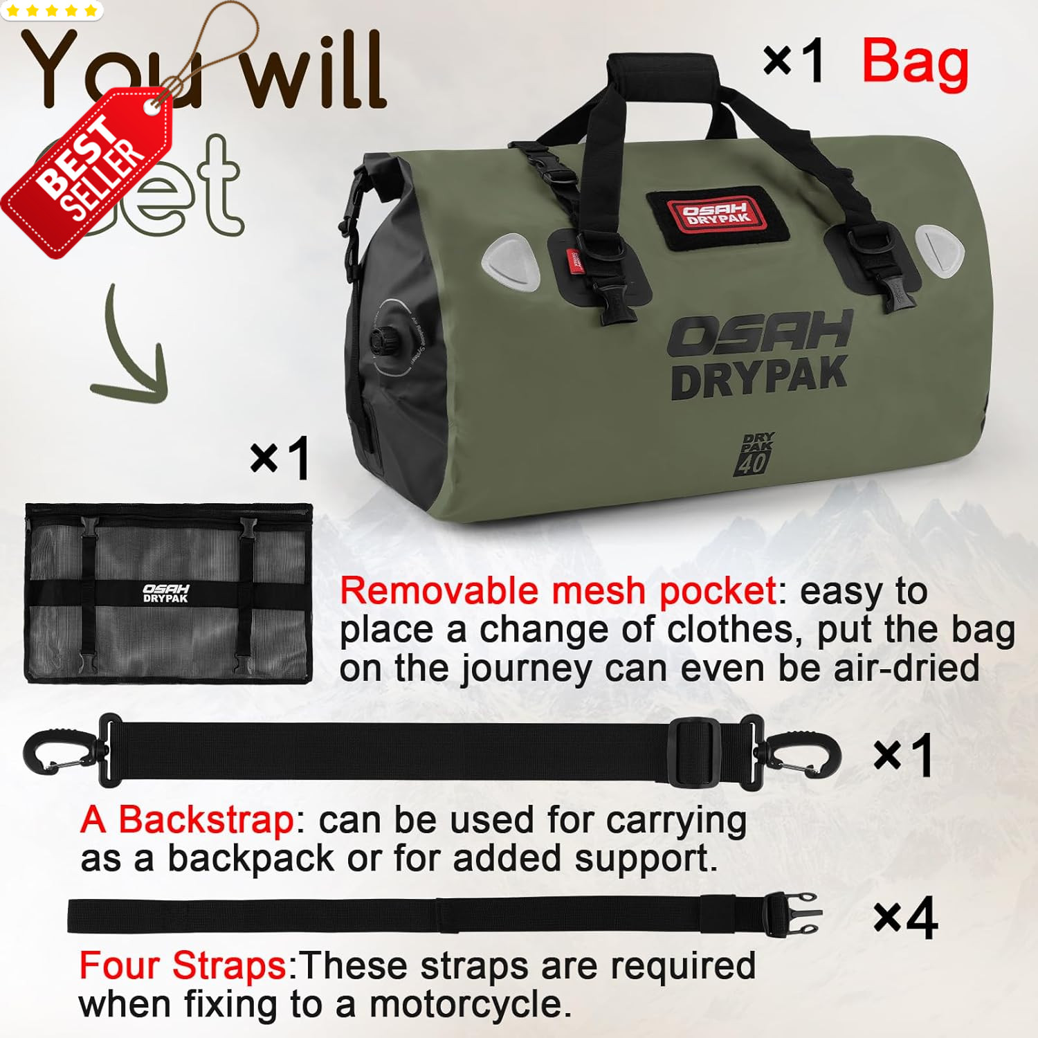 Waterproof Duffel Bag – Motorcycle Dry Bag Tail Bag with Large Storage Space, Wa