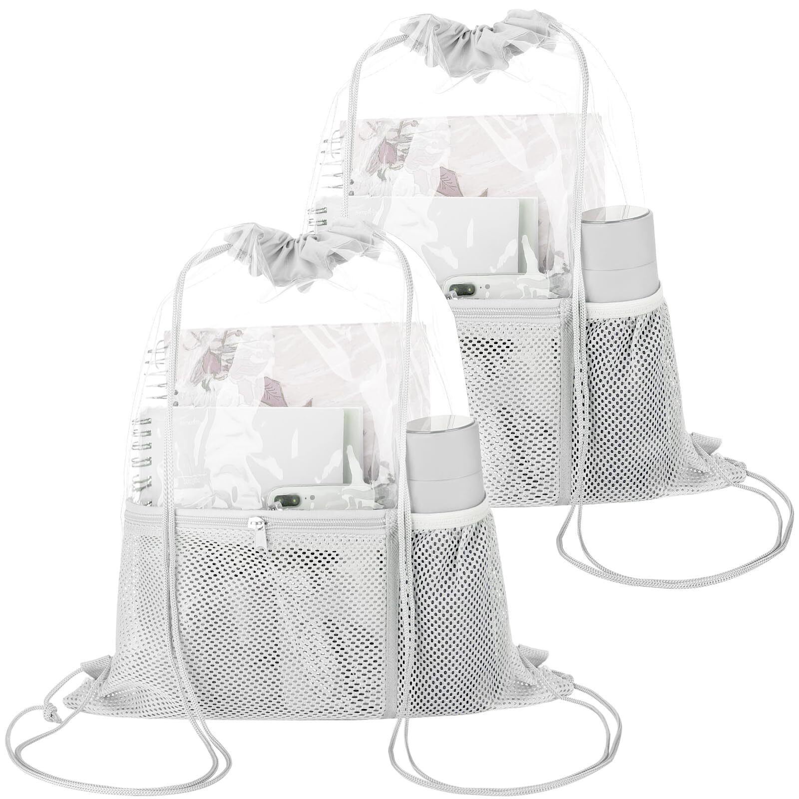 2 Pack Clear Drawstring Bag Stadium Approved PVC Drawstring Backpack for Concert