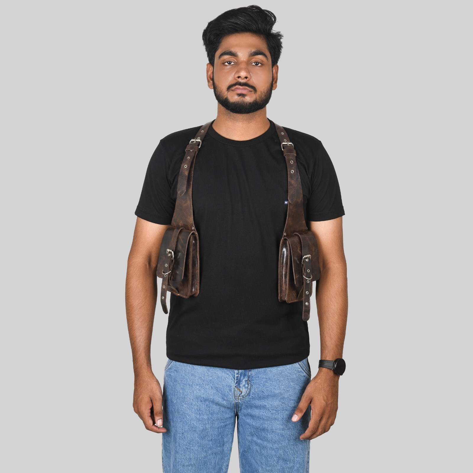 Mobile Holster Adjustable Harness with Zippered-Bags, Vintage Shoulder Holster