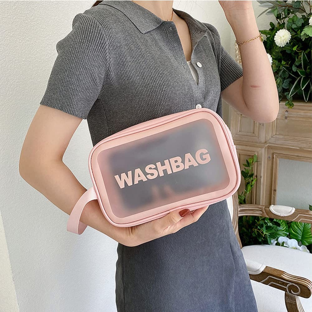 Aucuu 5PCS Clear Toiletry Bags, Wash Bag, 32.5*22.5*5 cm, – Pink