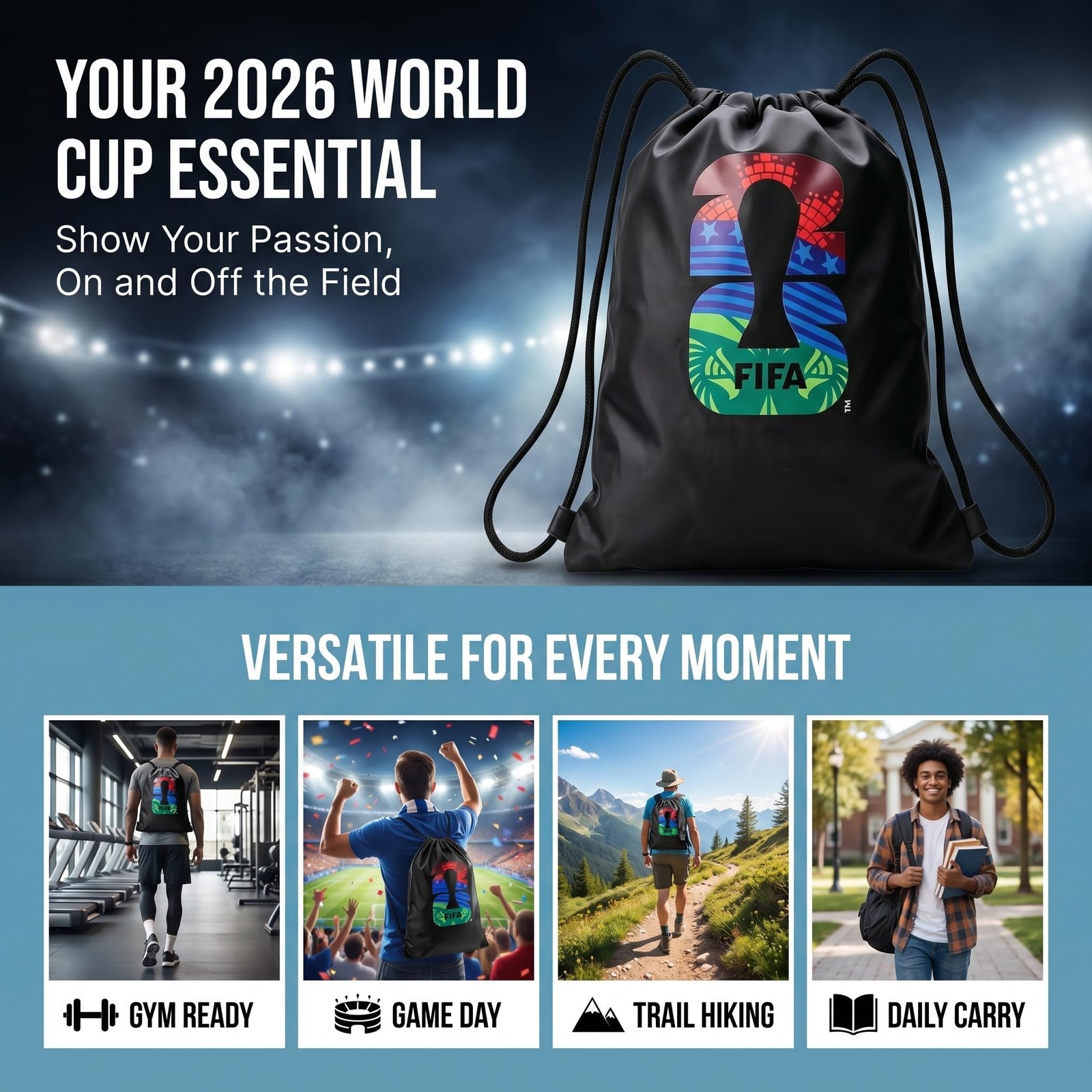 FIFA World Cup 2026 Drawstring Bag, Sports Gym Sackpack, Storage Backpack Por…