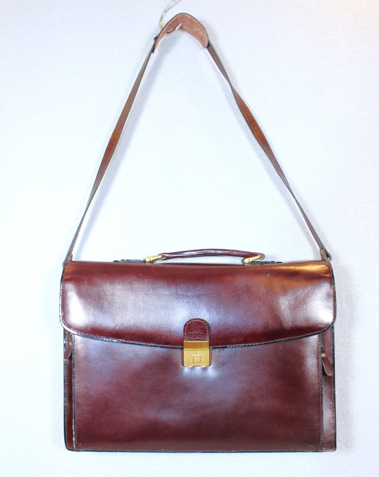 Vintage Leather Attache Briefcase Burgundy Folio Laptop Locking Bag 90s