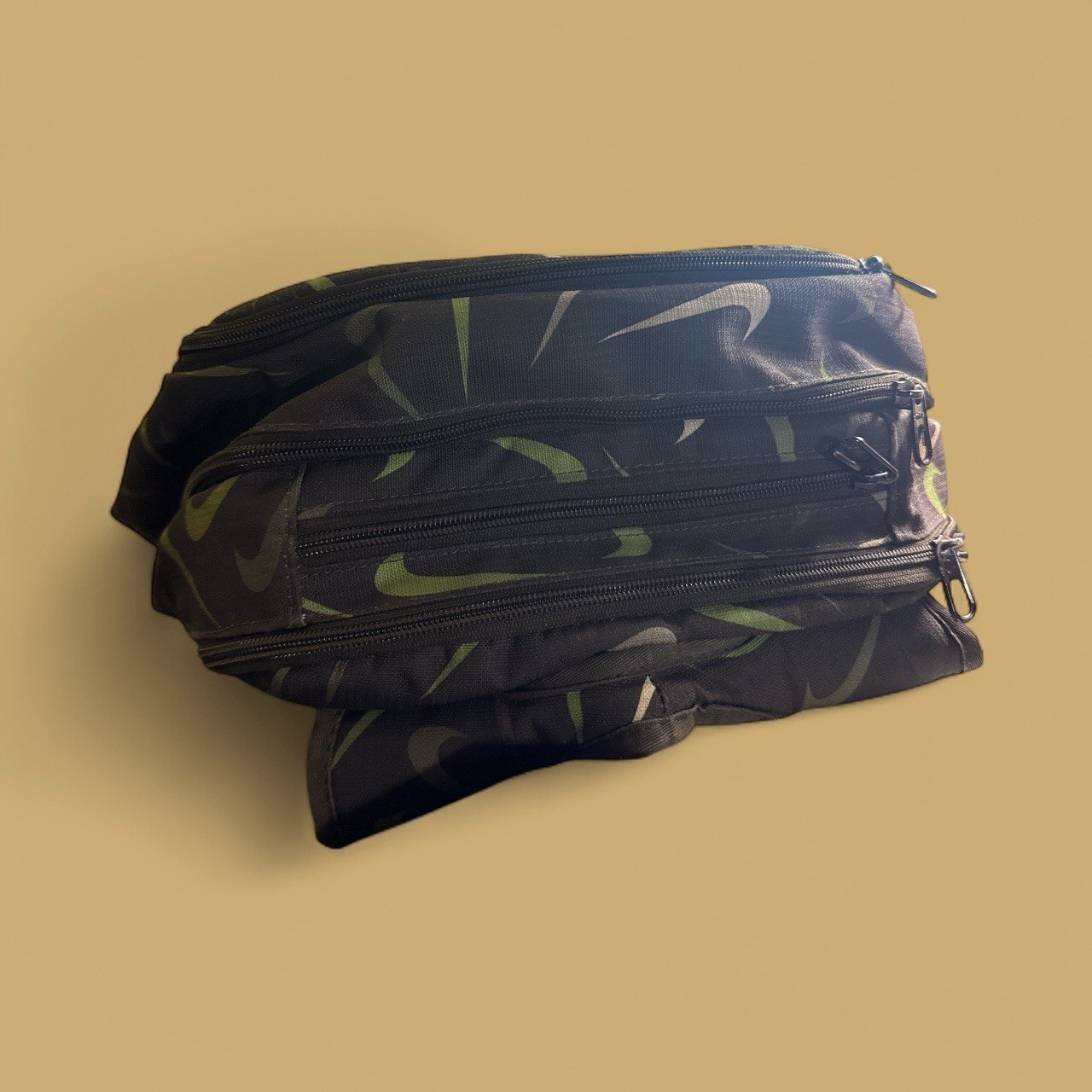 Nike Backpack Black Green Gray Multi Swoosh Print School Travel Bag EUC