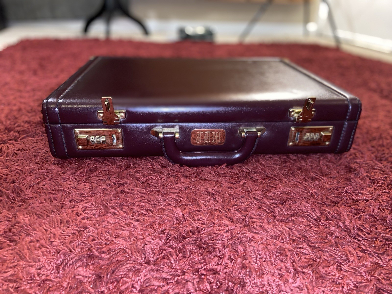 Burgundy Leather Briefcase w/ Combination Lock Executive Business Attache Case