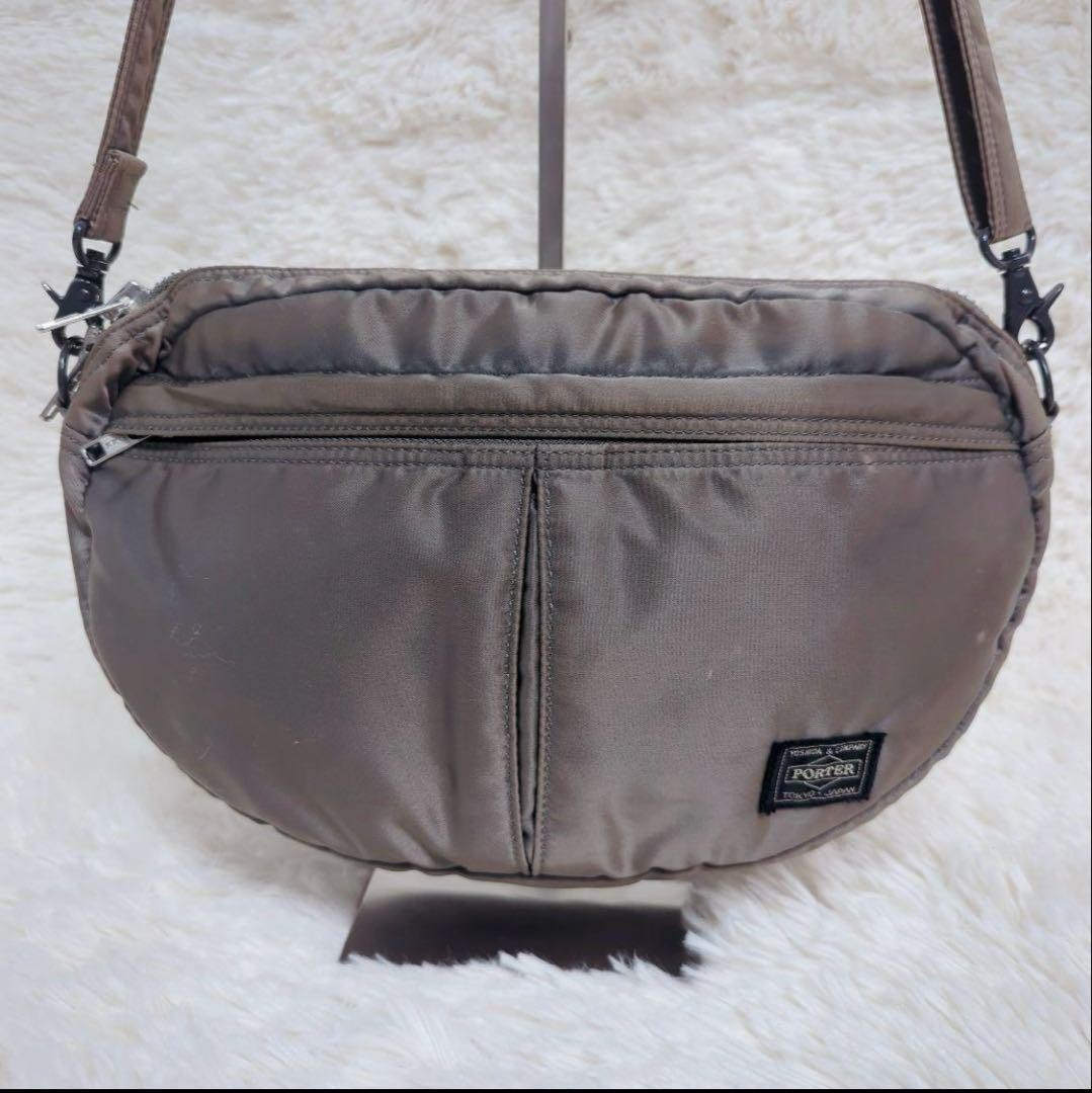 PORTER Tanker Shoulder Bag Silver Gray Oval type Nylon Yoshida Kaban