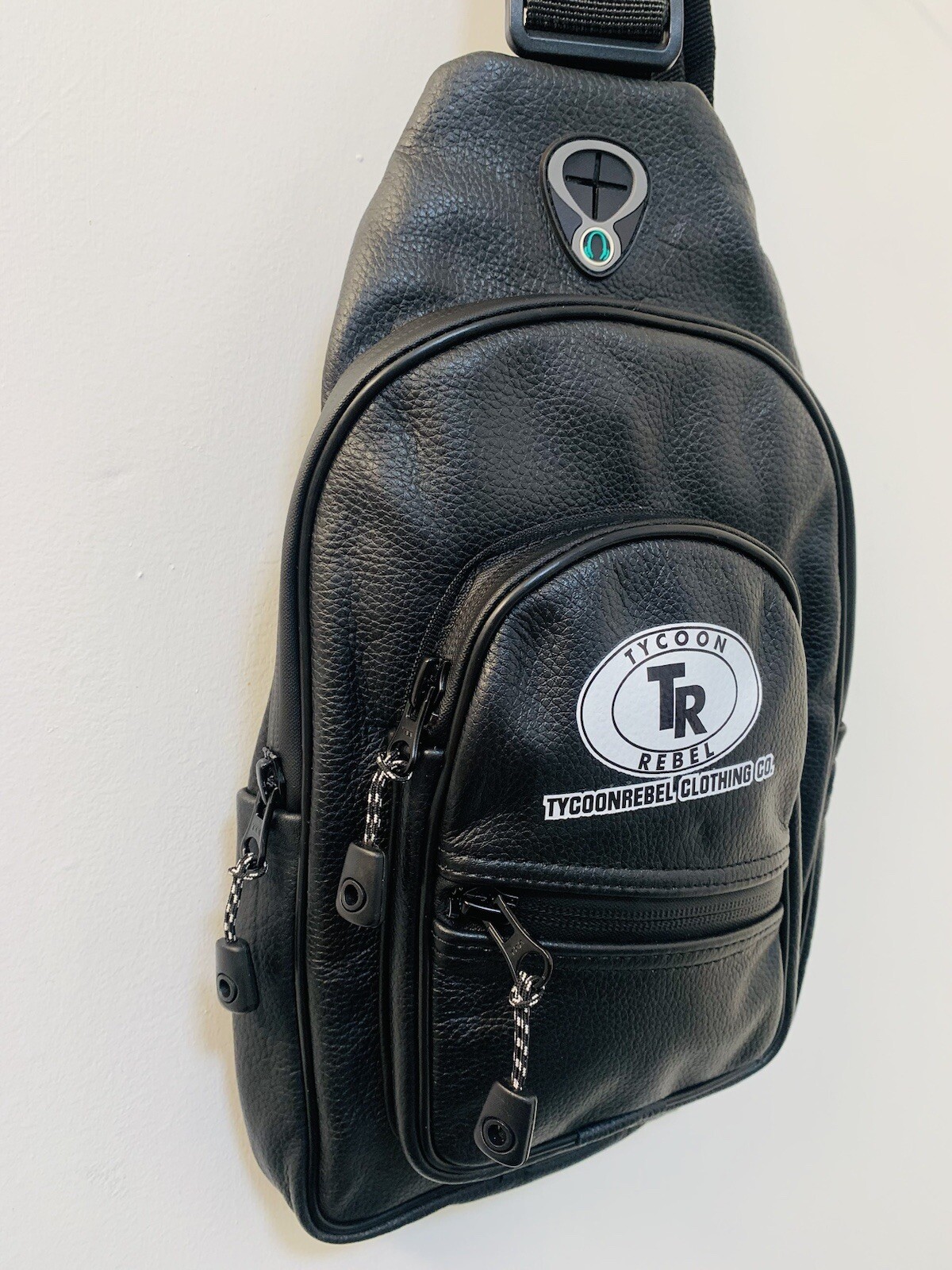 Tycoonrebel Leather TYCOON LOGO Crossbody Bag Messenger Sling Bag Black Color