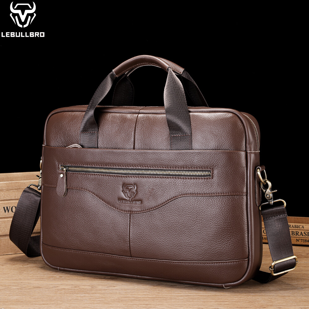 Men Genuine Leather Briefcase Shoulder Messenger Bag Business Work Bag Handbag Q