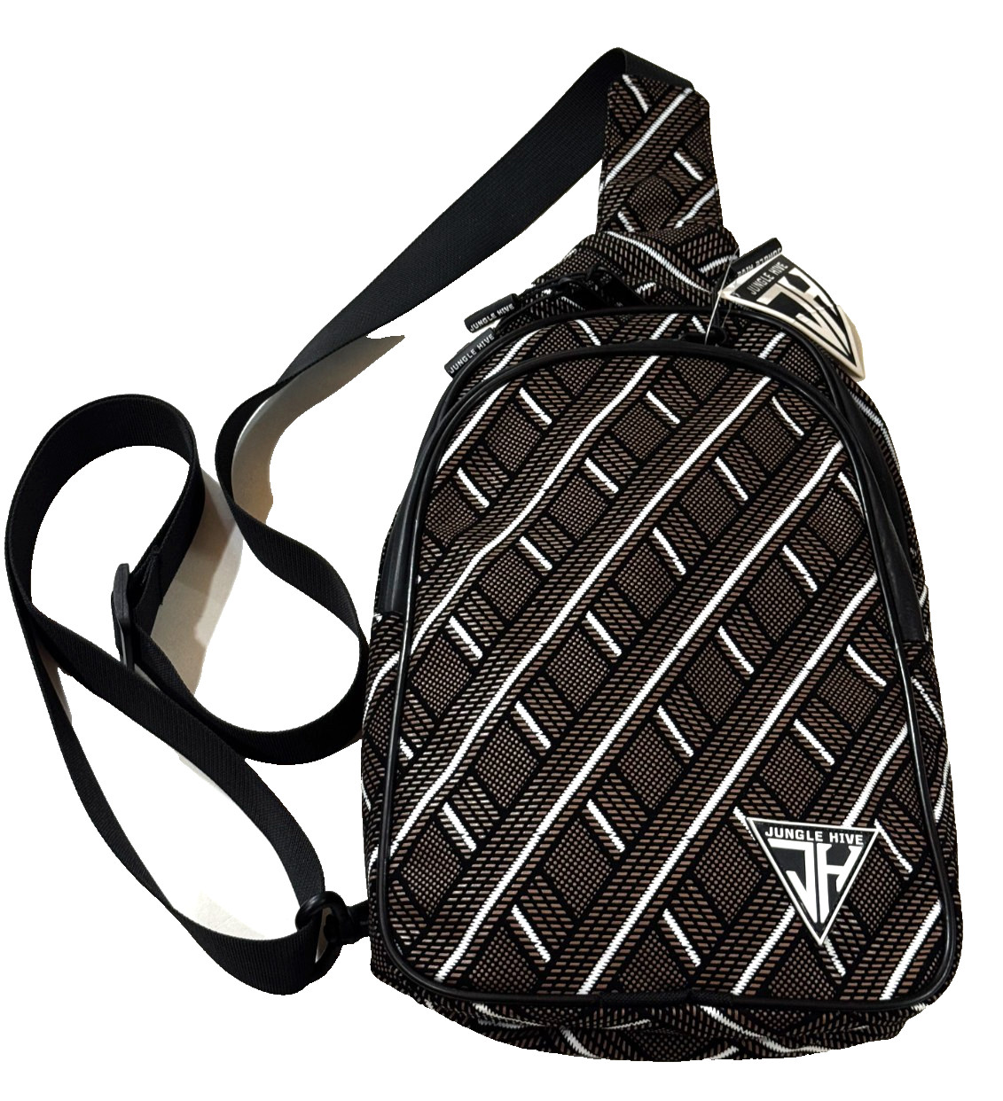 JUNGLE HIVE SMELL PROOF CROSSBODY SLING BAG BROWN GEOMETRIC HANDY FUNCTIONAL NEW