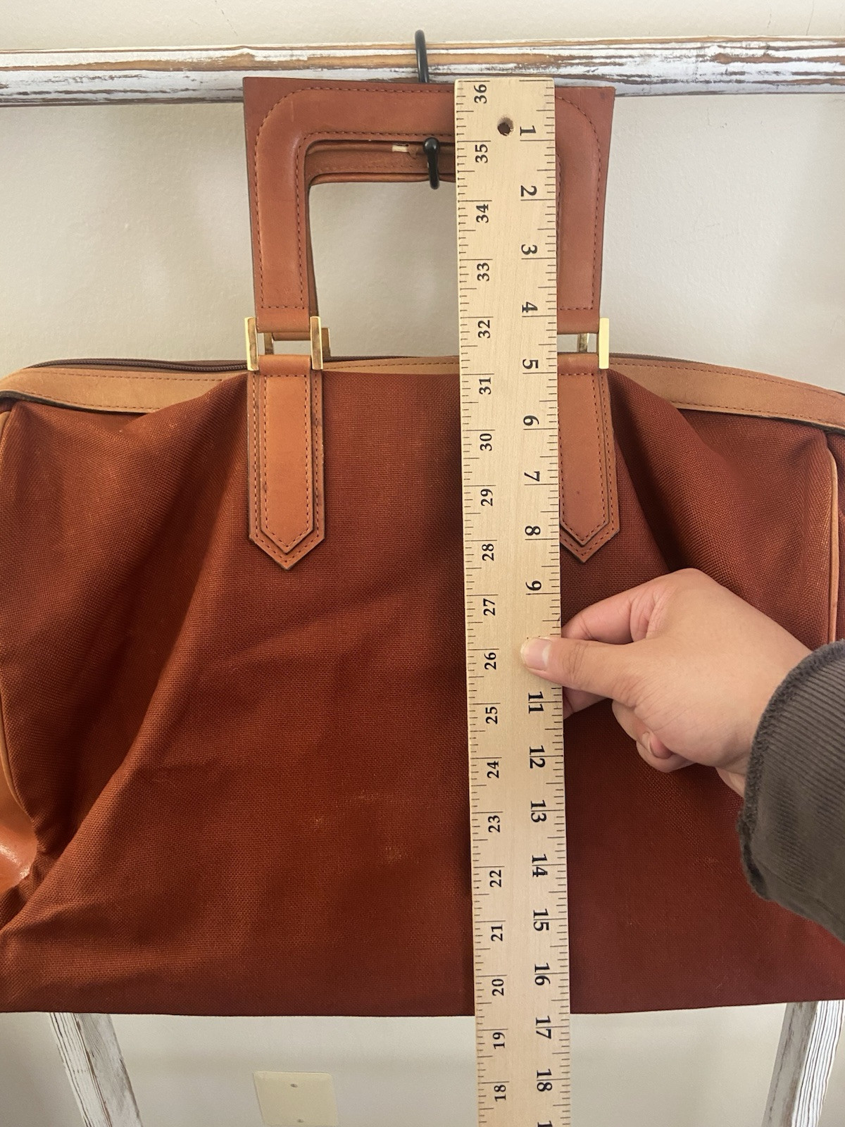 Yves Saint Laurent Vintage Canvas Red Brown Large Duffle Boston Bag, Fair Cond