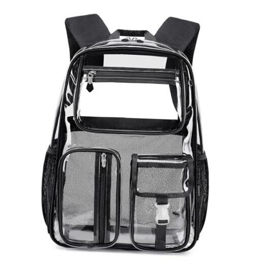Heavy-Duty Clear Backpack for Stadium Events, TPU Clear Book Bag, 16 x Black