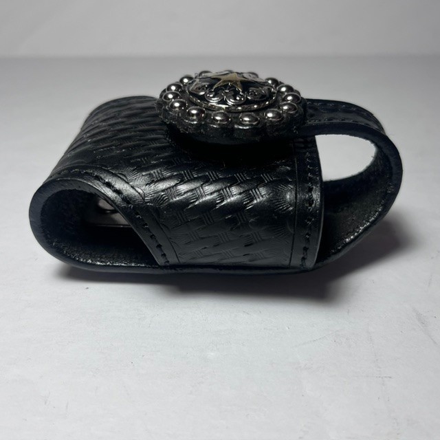 Cowboy Decor Accessory Belt Clip Pouch Black Basketweave Leather Tool Case