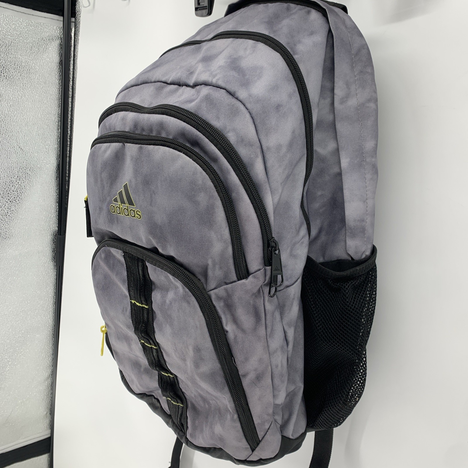 Adidas Prime 6 Backpack Gray Black Yellow Accents Load Spring Straps Side Pocket