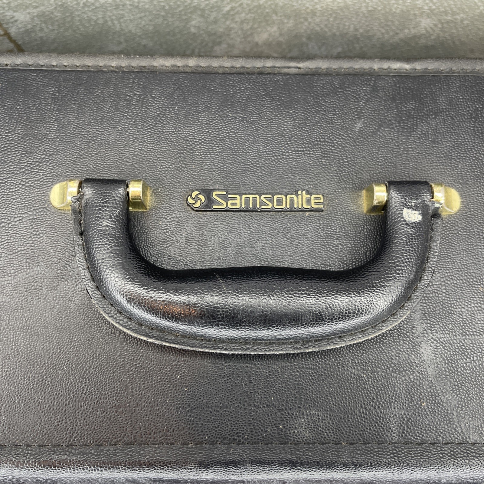 VINTAGE SAMSONITE Large Leather Black Case w/ Lock (Code Unknown But Open) USED