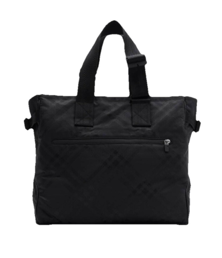 NEW Burberry Nylon Tonal Check Jacquard Tote Bag Black Luxury Preppy Travel