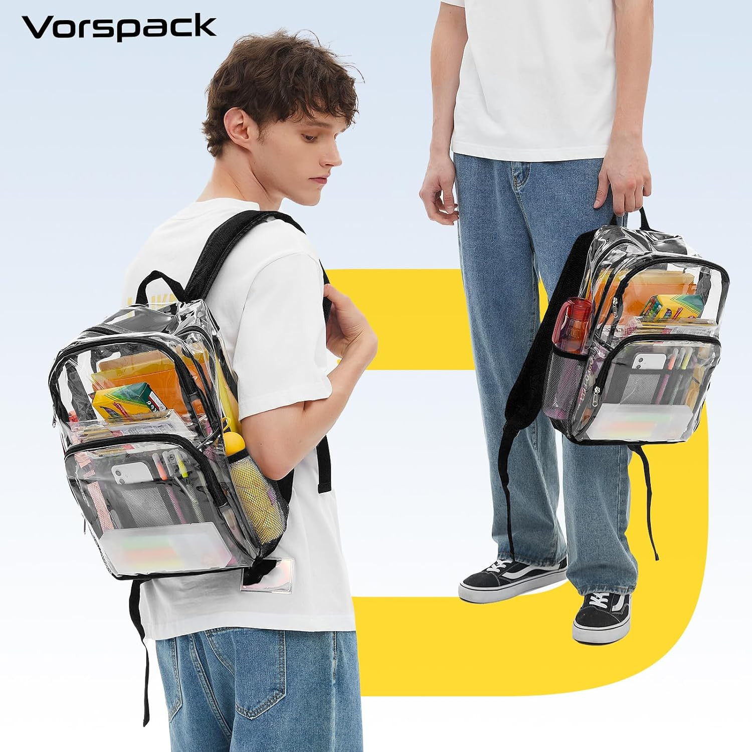 Clear Backpack Heavy Duty, Large Transparent Clear Bookbag, Black | See through