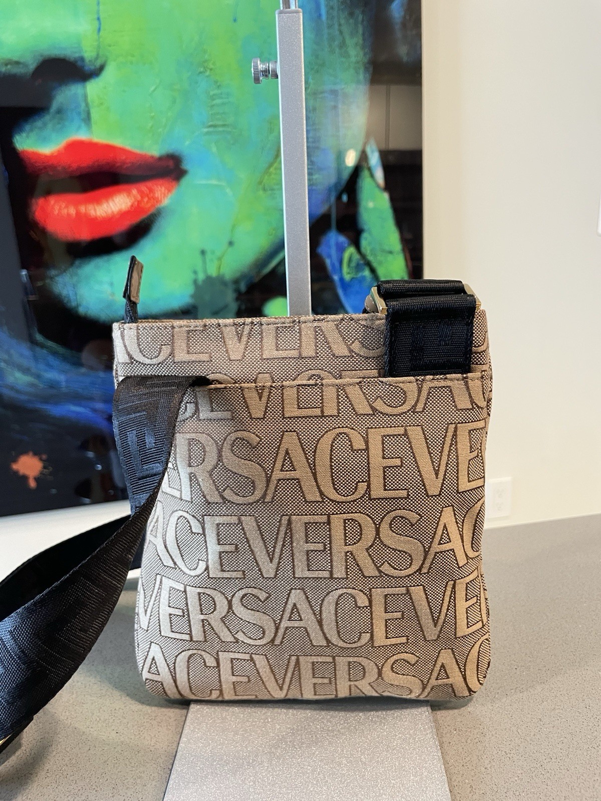 Versace 1020745 La Medusa Canvas Fabric Logo Crossbody All over Bag $850