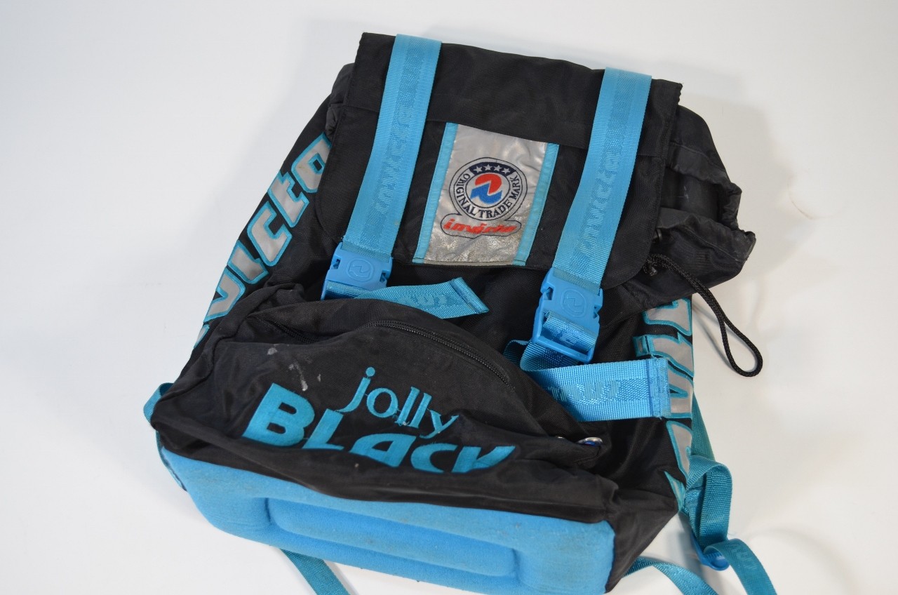 Invicta Jolly Black Backpack Black Teal Blue VTG Padded Italian Made in Italy