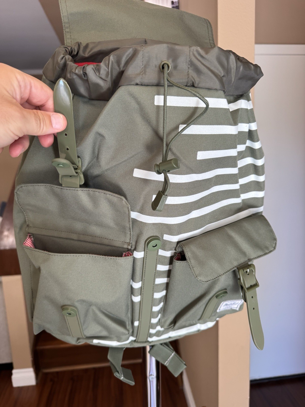 NWT Herschel Dawson Backpack Deep Lichen Green Striped 20.5L Laptop Bag