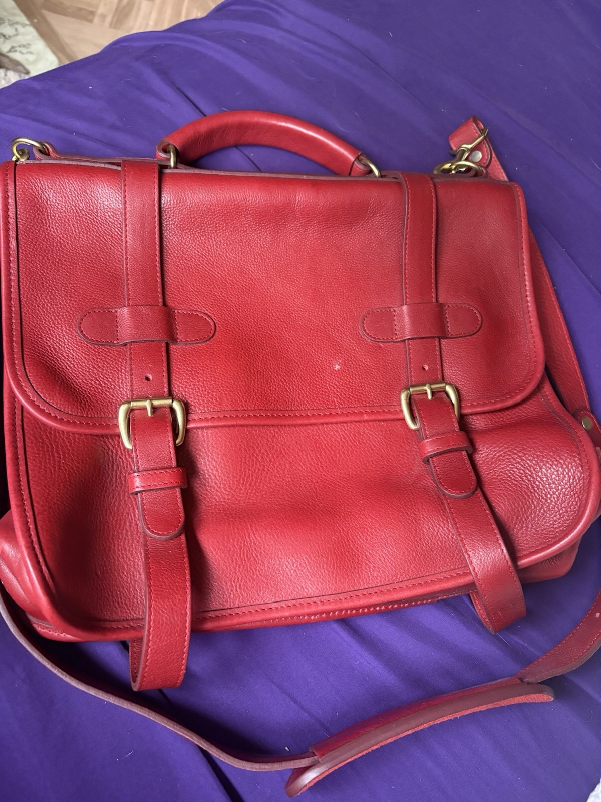 Frank Clegg English Satchel Messenger Bag In Rare Retired Red Pebble Leather