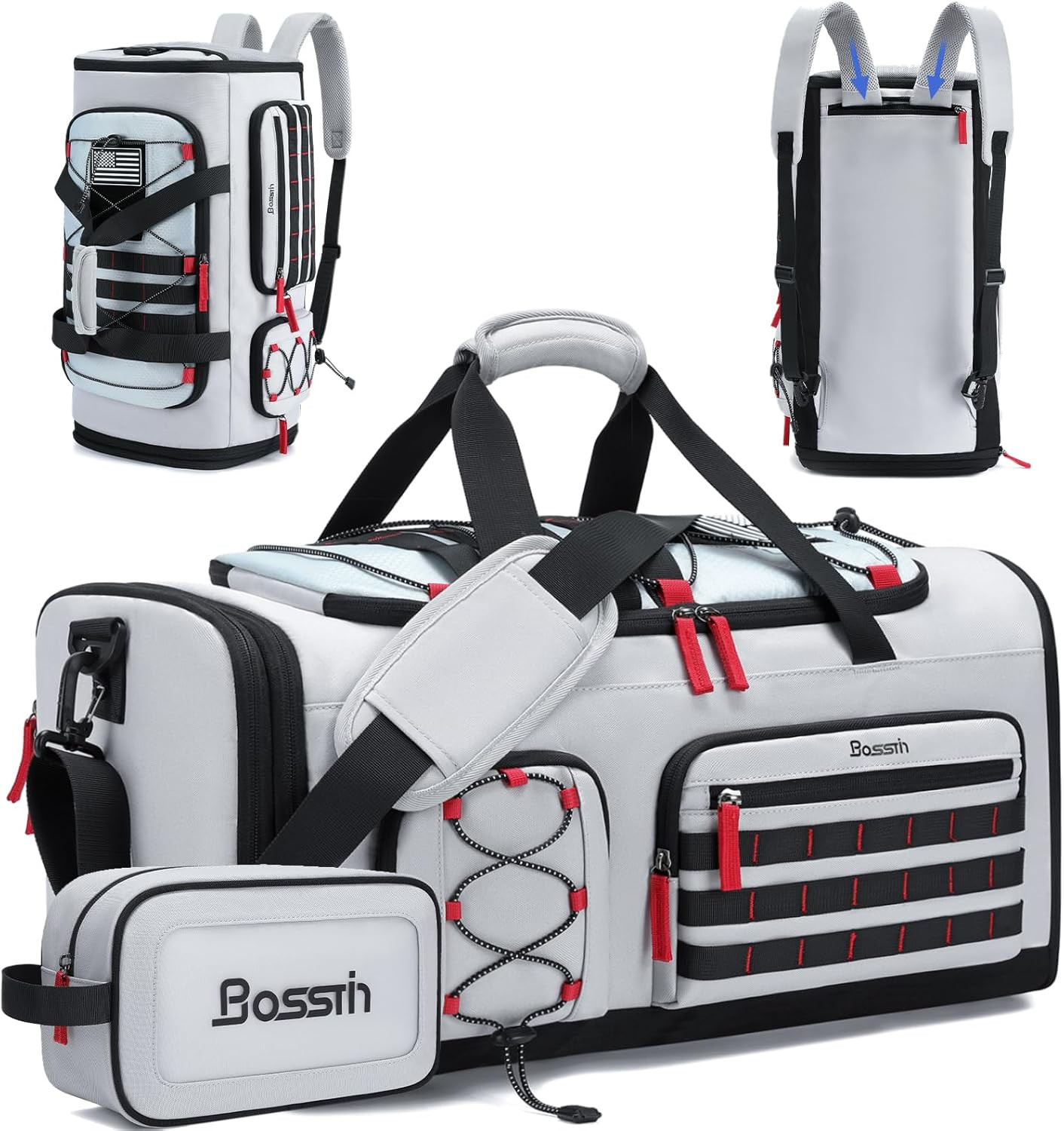 45L Sports Duffle Bag with Shoe Compartment for Travel and Gym – Grey
