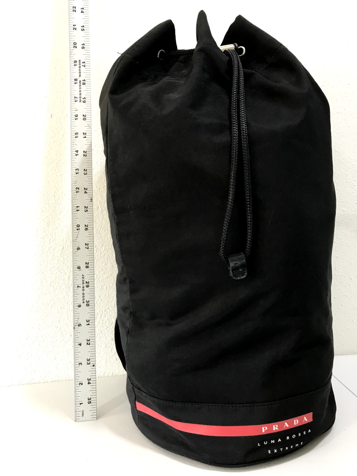 Prada Luna Rossa Extreme Black Drawstring Closure Duffel Sling Bag Shoulder