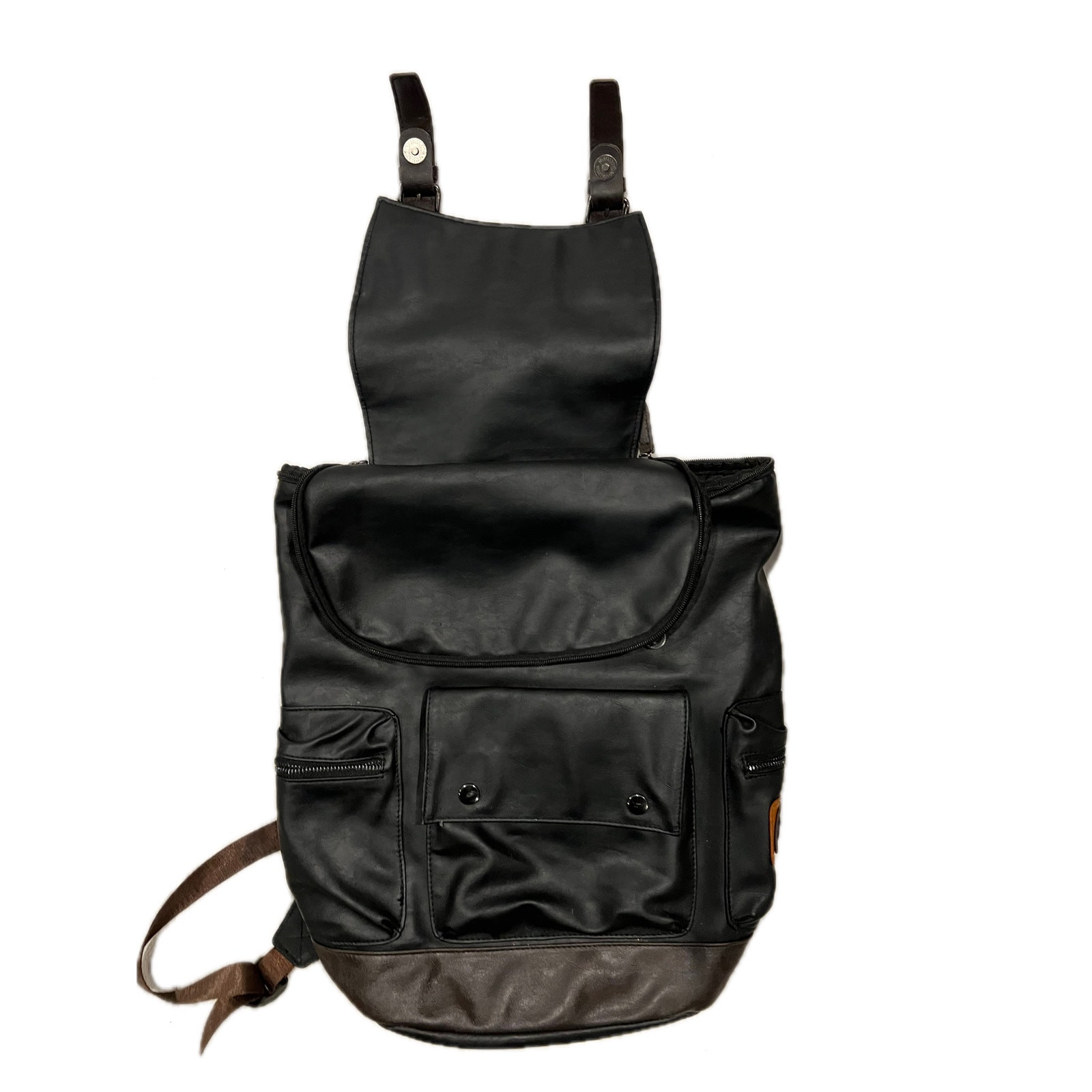 Top Loading Faux Leather Black Backpack