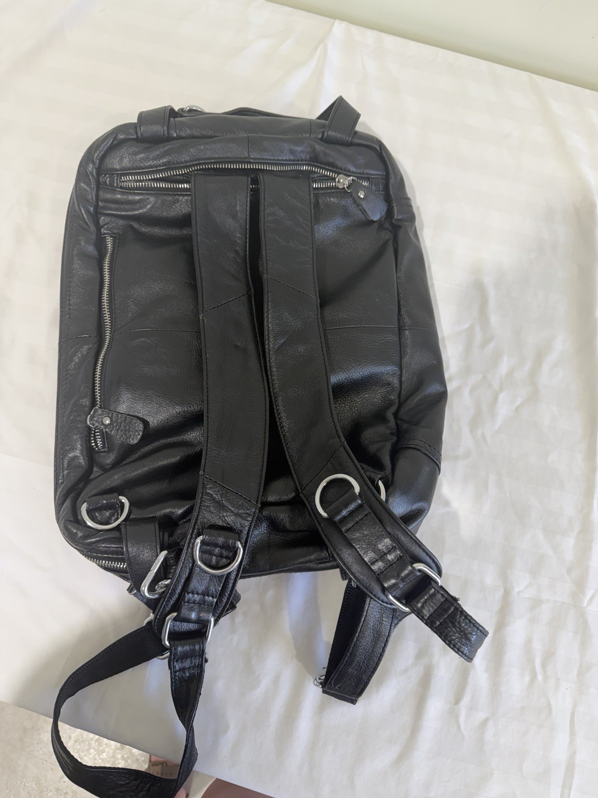 Black Large Convertible Backpack Briefcase, Multi-Zip, Top Handle, Lined
