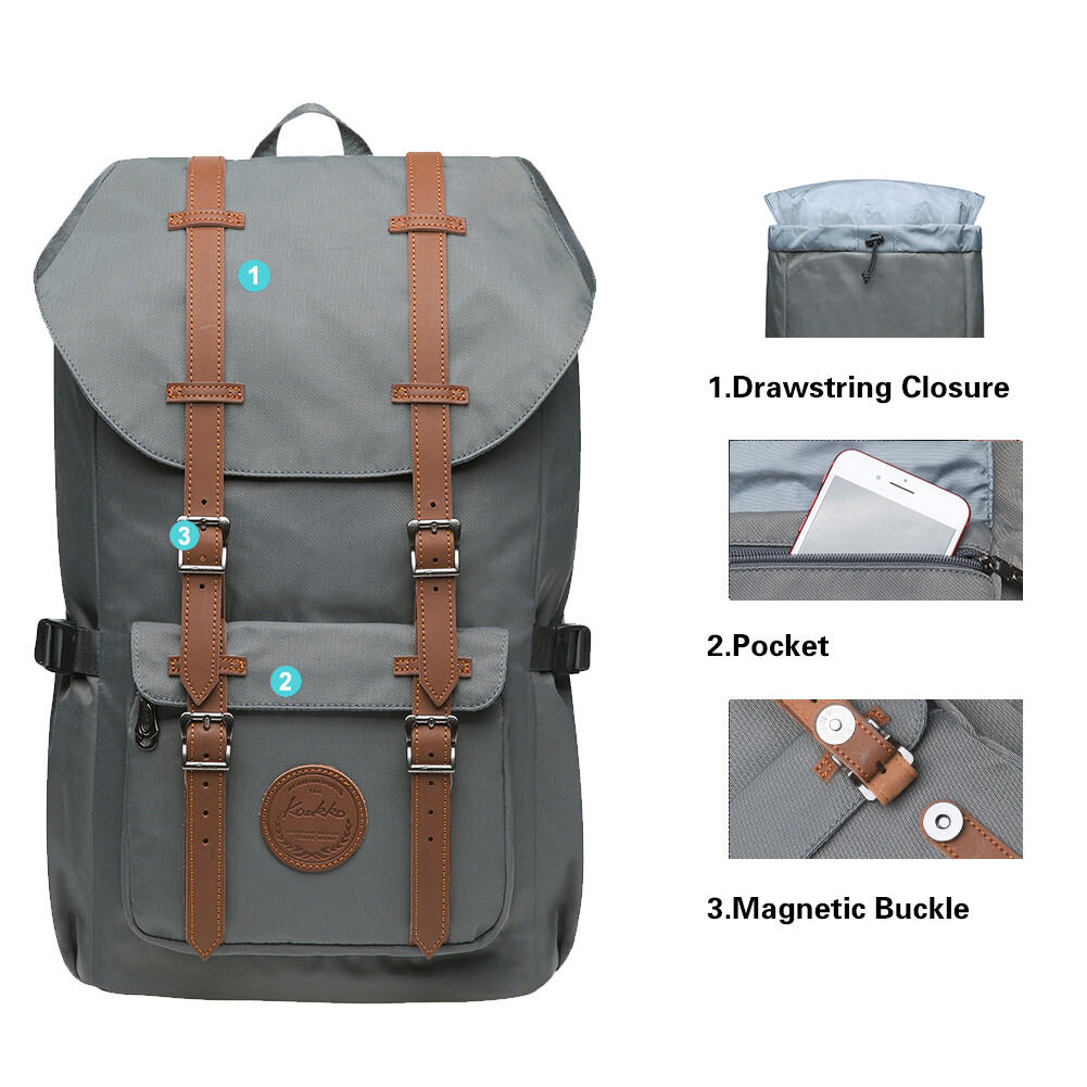 KAUKKO Outdoor Travel Backpack Shoulder Book Bags Back Fits 14″ Laptop & Tablets
