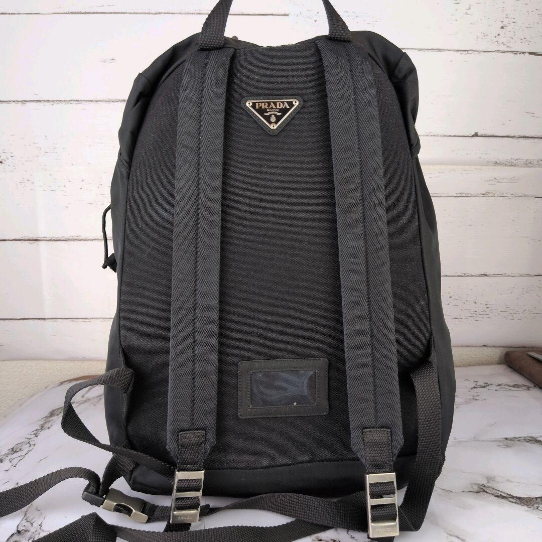 Prada Black Nylon A4 Backpack Triangle Logo Business Travel Rare Mens Unisex